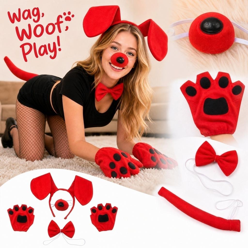 Set Costum Câine cu Bentiță Nas Cravată Coadă Mănuși