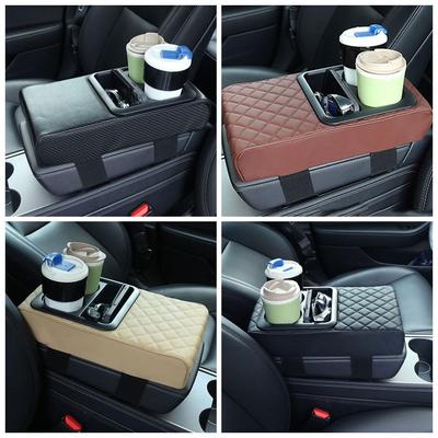 Auto Middenconsole Armsteunkussen met 2 Bekerhouder Pad Draagbare Hoes Kussen Auto Armsteun Leer PU Hoogte Armsteunkussen Z1M2