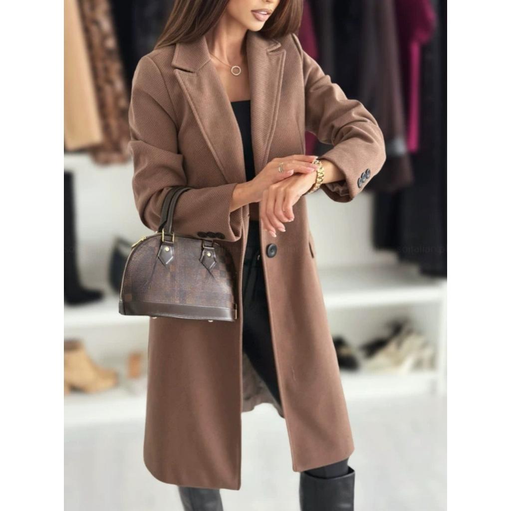 Spring and Autumn Simple Long-sleeved Solid Color Single-breasted Woolen Coat Women's Clothing