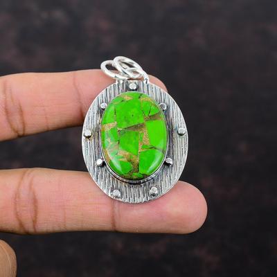 Kupfer Grün Türkis Anhänger 925 Sterling Silber Anhänger Natürlicher Edelstein Anhänger Geschenk für Freund Handgefertigter Kupfer Grün Türkis Schmuck