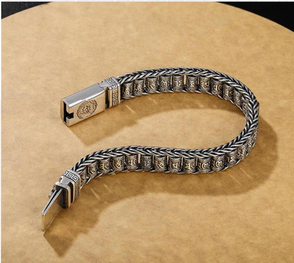 Trendy Douyin Lulutong Six-Character Mantra Bangle - Light Luxury Retro Design for Men & Women