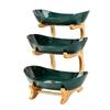 Multi Layer Fruit Basket with Bamboo Stand, Plastic Tiered Snack Tower for Candy Nuts, Space Saving Kitchen Counter Organizer for Living Room