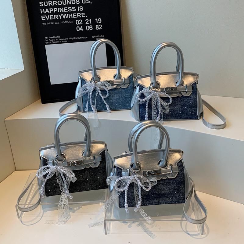 Retro Denim Shoulder Bag For Women Summer Daily Use Pu Material