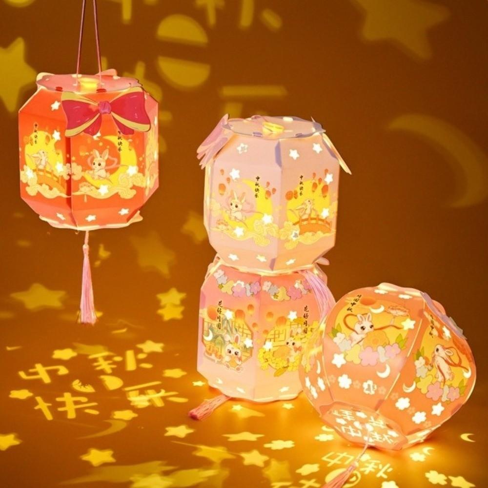 Handheld Mid-Autumn Festival Lantern Rabbit LED Lantern Cute DIY Craft Kit Lantern Gift