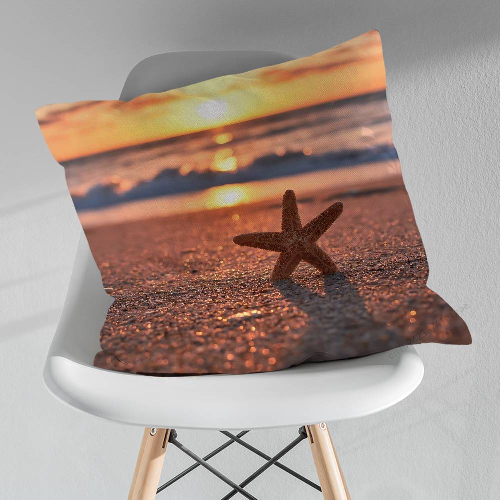 Sunset Beach Shells Starfish Pillow Case For 30x30cm45x45cm55x55cm For Home Bedroom Decoration And Protector