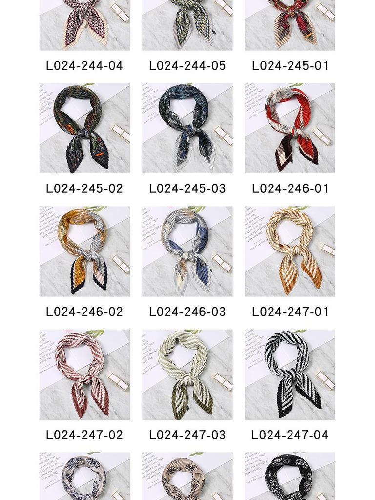 Retro Color Block Crinkled Square Scarf - 70cm Pleated Neckerchief in Imitation Silk for Women