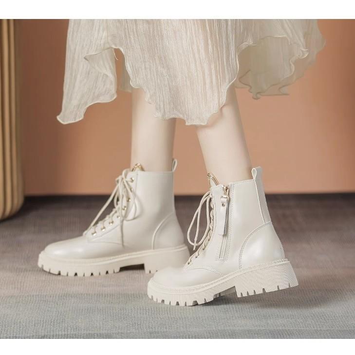 Soft Leather Martin Boots Women's 2025 Autumn and Winter New British Style Thick-soled Thin Boots Popular Velvet Inner Heightening Boots