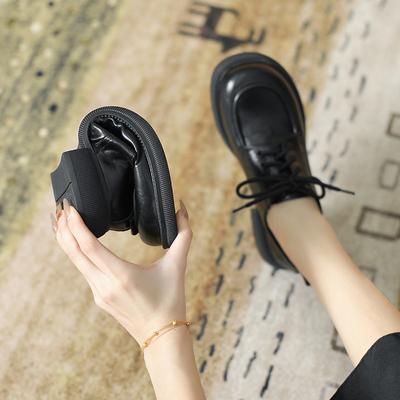 Nouveaux Mocassins en Cuir Véritable Chaussures Plates Slip-on Polyvalentes Semelle Souple Style Britannique à Lacets Petites Chaussures en Cuir pour Femmes