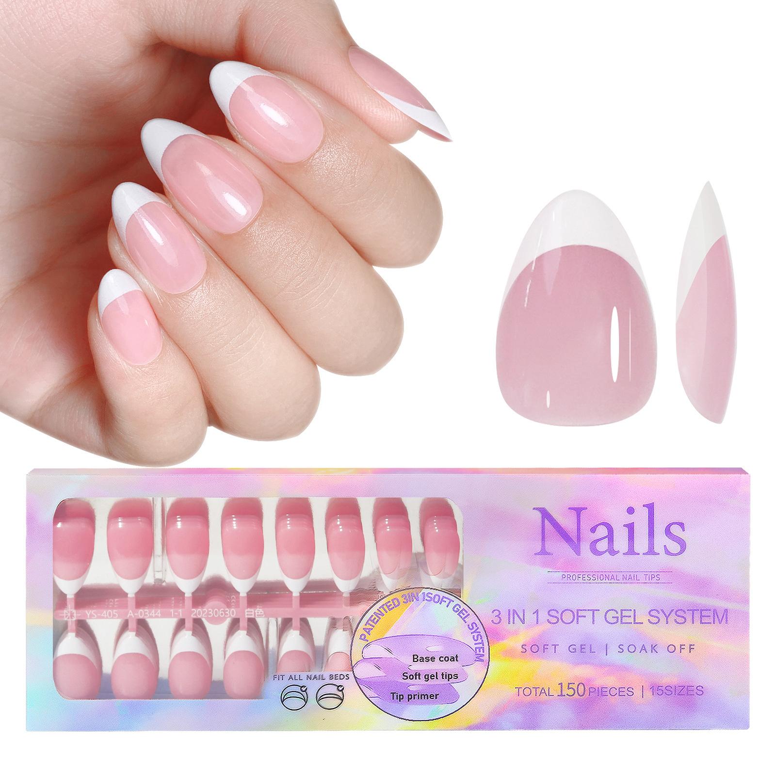 

Мягкие гелевые типсы для ногтей French Tip Press On Nails 14 размеров 3 в 1 X Coat Tips с предварительно нанесенным праймером и базовым покрытием