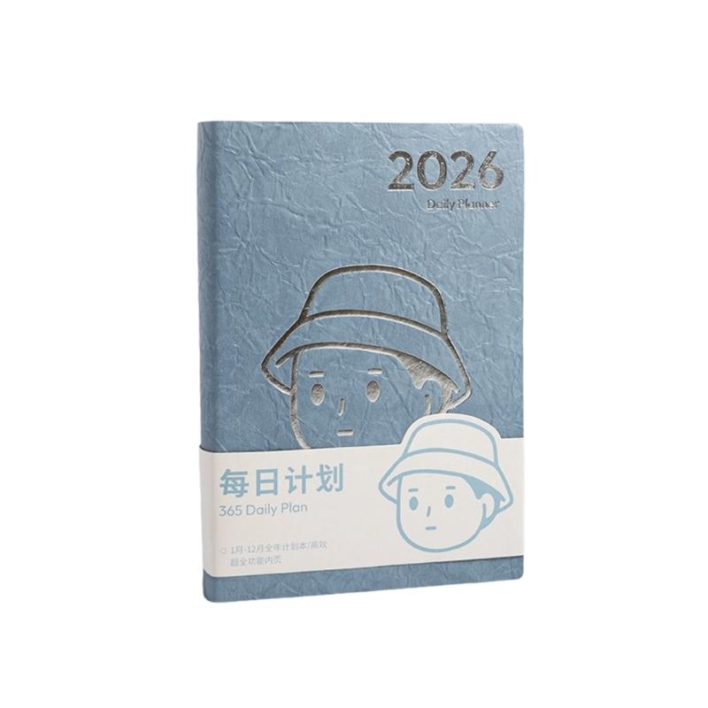

2026 Leather Academic Planner Notebook Daily Journal with 200 Sheets Dated Ribbon Bookmarks For Scheduling 8.14x5.7Inch синій