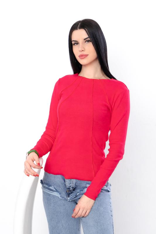 Damen Geripptes Langarmshirt – Stretch-Passform & Stilvolles Ausschnittdetail, Jede Jahreszeit, 8387-019 HC