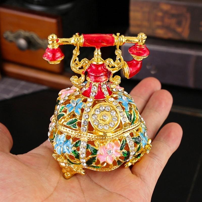 Exquisite Metal Trinket Box Telephone Shape Jewelry Case Small Accessory Storage Box for Displaying Delicate Accessories