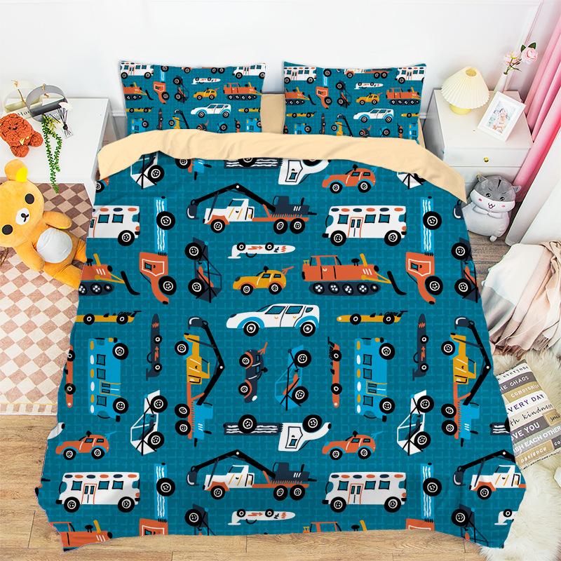 Construction Vehicles Boys Excavator Duvet Cover Truck Excavator Bedding Set For Teens Child Old Retro Car Theme Room Decor