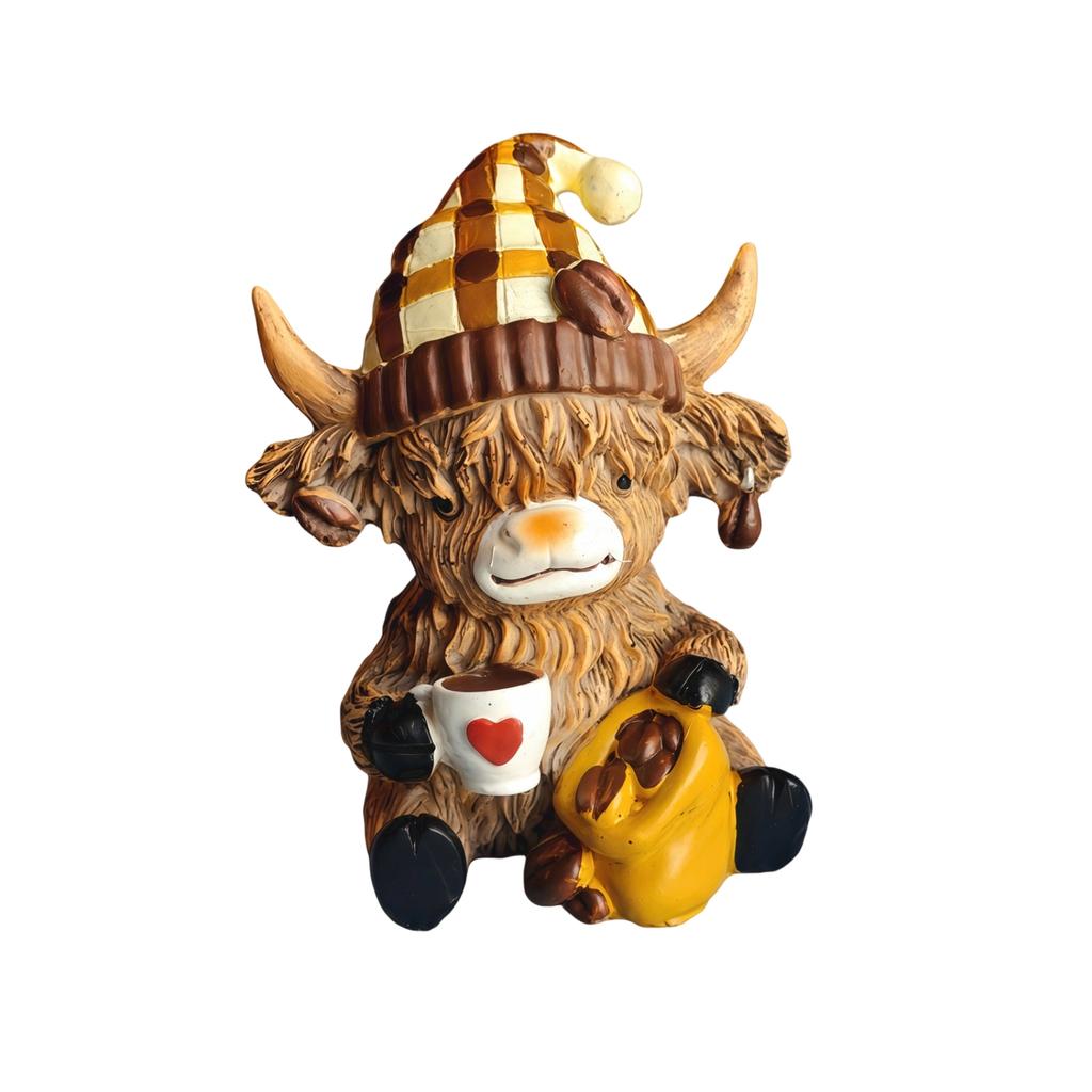 Cow Resin Figurine Scottish Decor Gift for Coffee Lovers