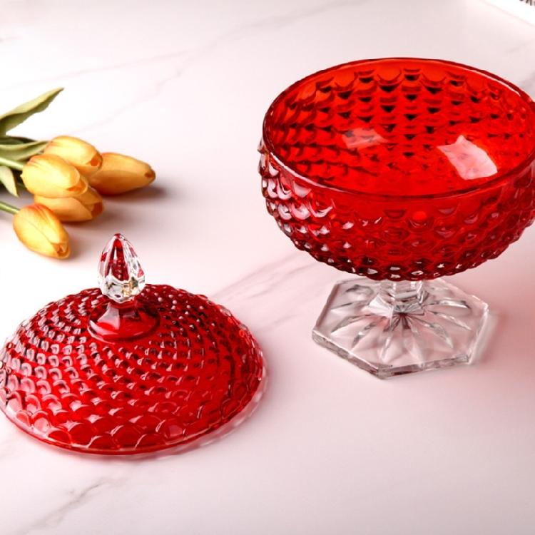 Stylish Red Crystal Glass Thickened Covered Storage Jar with Lid for Candy Dry Fruit Jewelry Trinket Box Home Decors