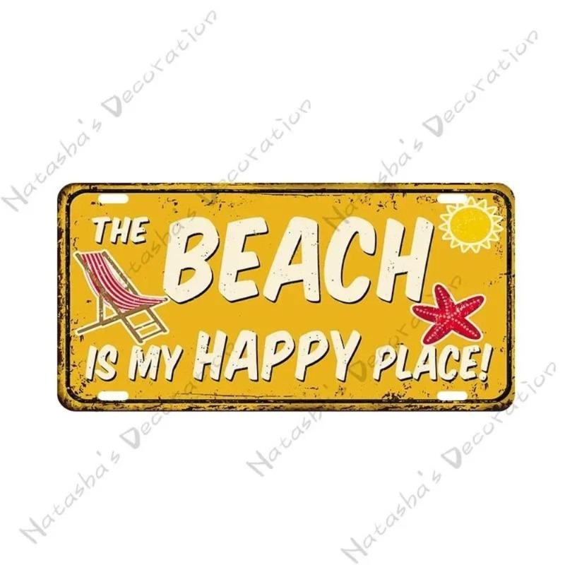 Beach Summer Surf License Plate, Metal Wall Decor 30x15cm