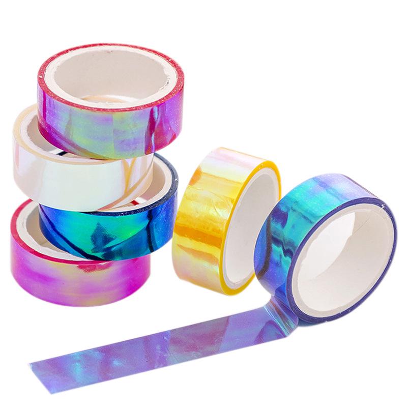 

6pcs Laser Gradient Colors Adhesive Tape Set,Rainbow Decoration Waterproof,Pupil DIY Diary Embellish Gift Wrapping,Collage Paper