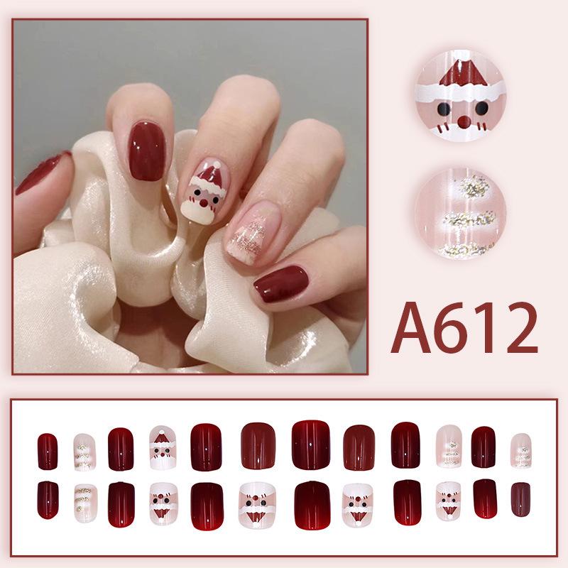 

Winter Christmas Nail Art Tips: Pink Father Christmas & Tree Design, Reusable Detachable Short Nails