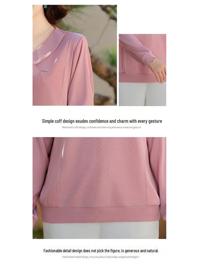2025 Spring Long Sleeve T-shirt for 50-Year-Old Women's Fashion