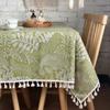 Green Printed Tablecloth Cotton Linen Leaf Pattern With Tassels For Restaurant,Picnic,Table Cover Round Table Overlay Dust Proof