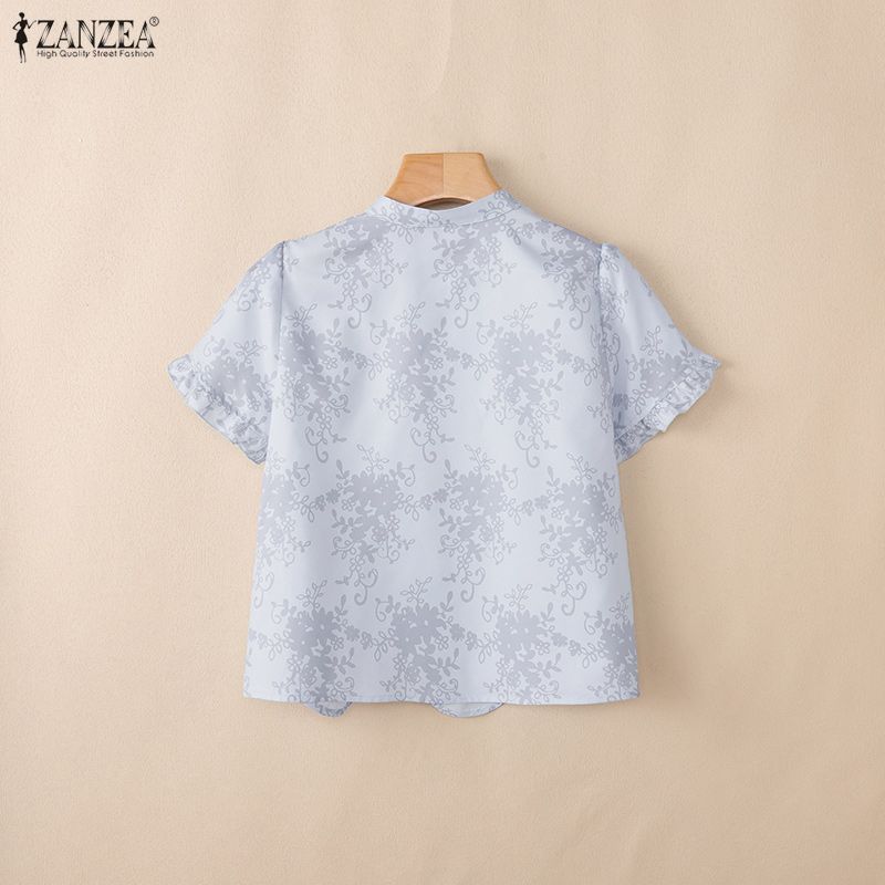 ZANZEA Elegant Women Casual Round Neck Short Sleeve Blouse