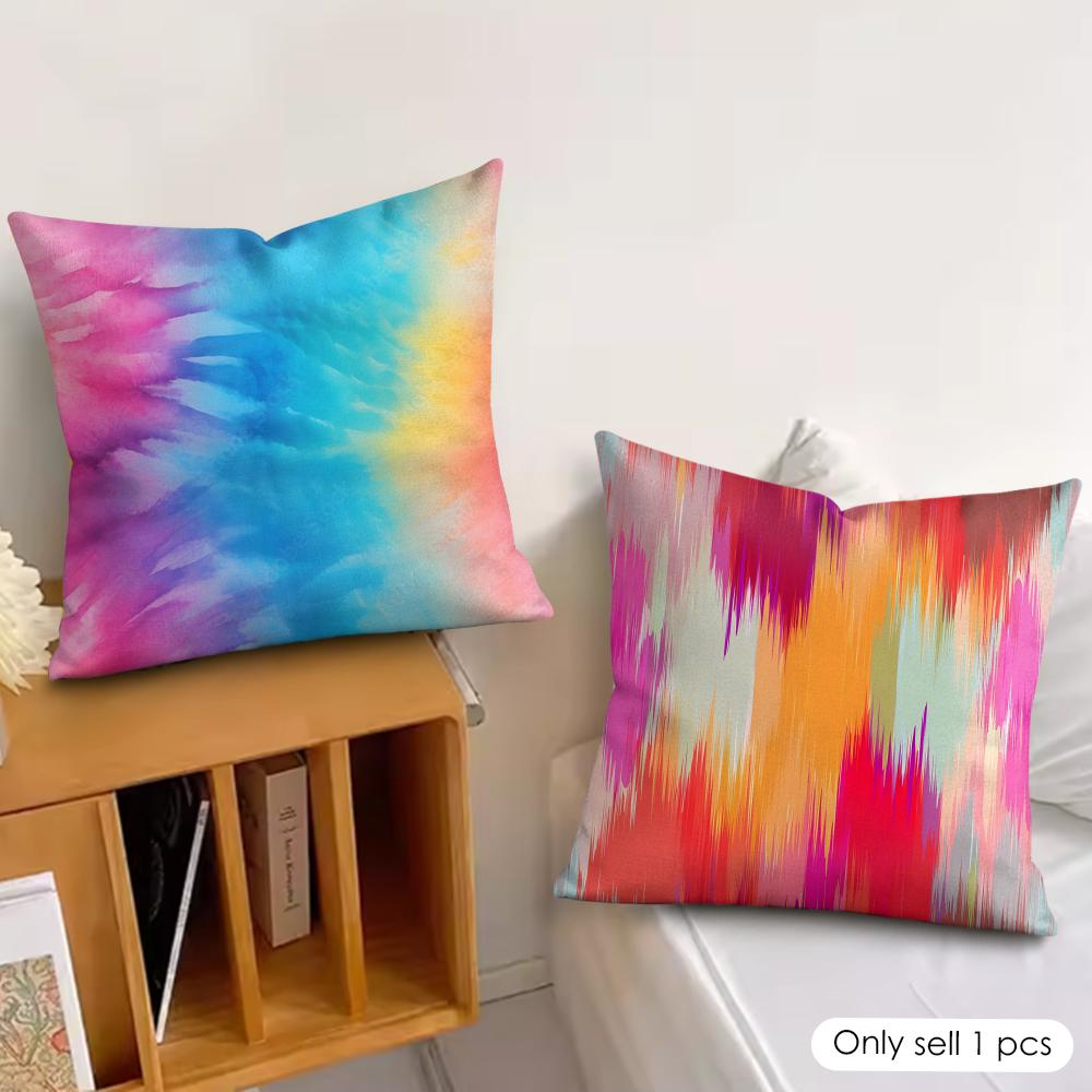 Tie-Dye Colorful Pattern Pillow Case Double-Sided Plush Sofa Cushion Covers Organic Breathable Invisible Zipper