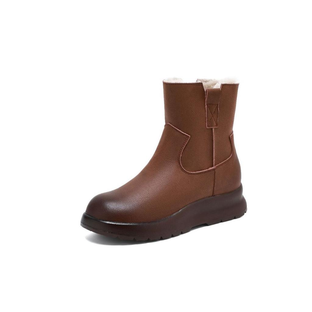 Leather retro snow boots women's 2025 winter new velvet thickened thermal cotton shoes integrated leather Martin boots