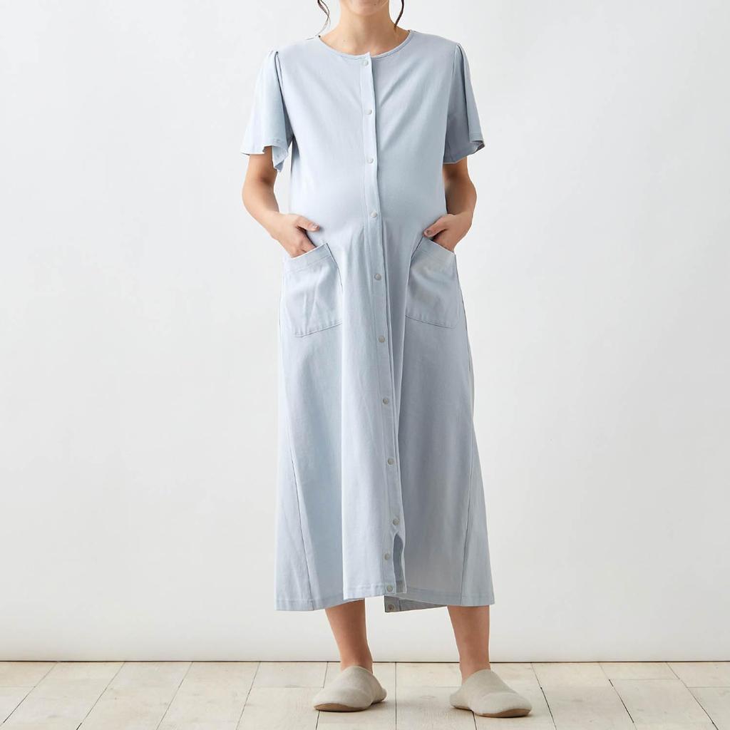 Maternity Front Short Maternity Maternity Sizes [Belle Maison] Pajamas, Opening, Sleeve, One-Piece, 2-Way, Cotton, Absorbent, Quick-Drying,