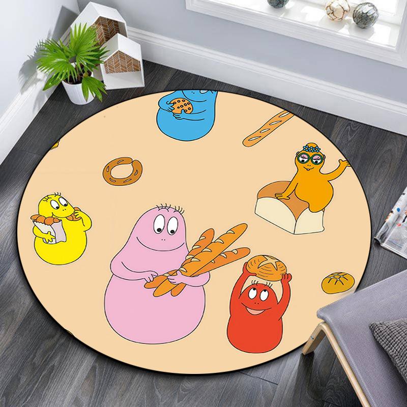 Barbapapa Round Area Rug,Carpet Rug for Living Room Bedroom Sofa Playroom Decor,Non-slip Floor Mat