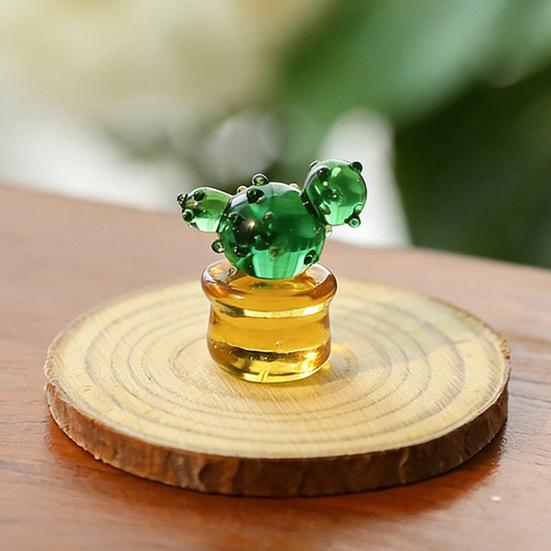 Miniatur Kaktus Figur aus Kunstkristall Handgeblasenes Glas Topfpflanze Ornament für Zuhause Büro Schreibtisch Tischplatte Auto Innenraum Armaturenbrett Dekoration