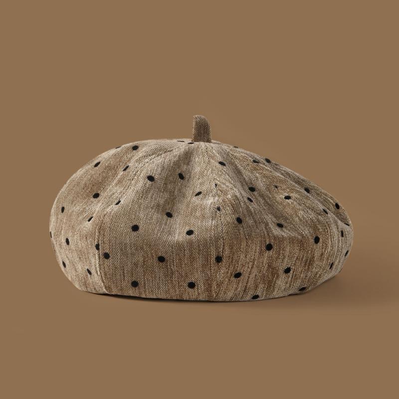 Women Vintage Polka Dot Beret Autumn Winter Versatile Pumpkin Hat