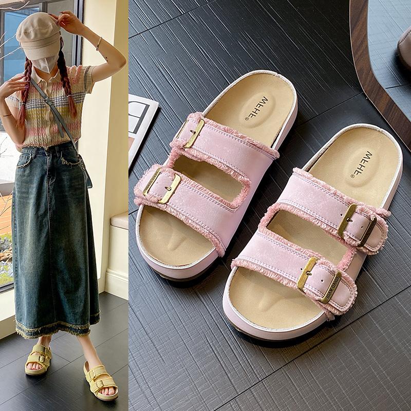 2026 Summer Slides Pantofle Platfor Female Shoes Ladies' Slippers Platform  Soft Slides Retro Concise Slippers Women Summer Shoe