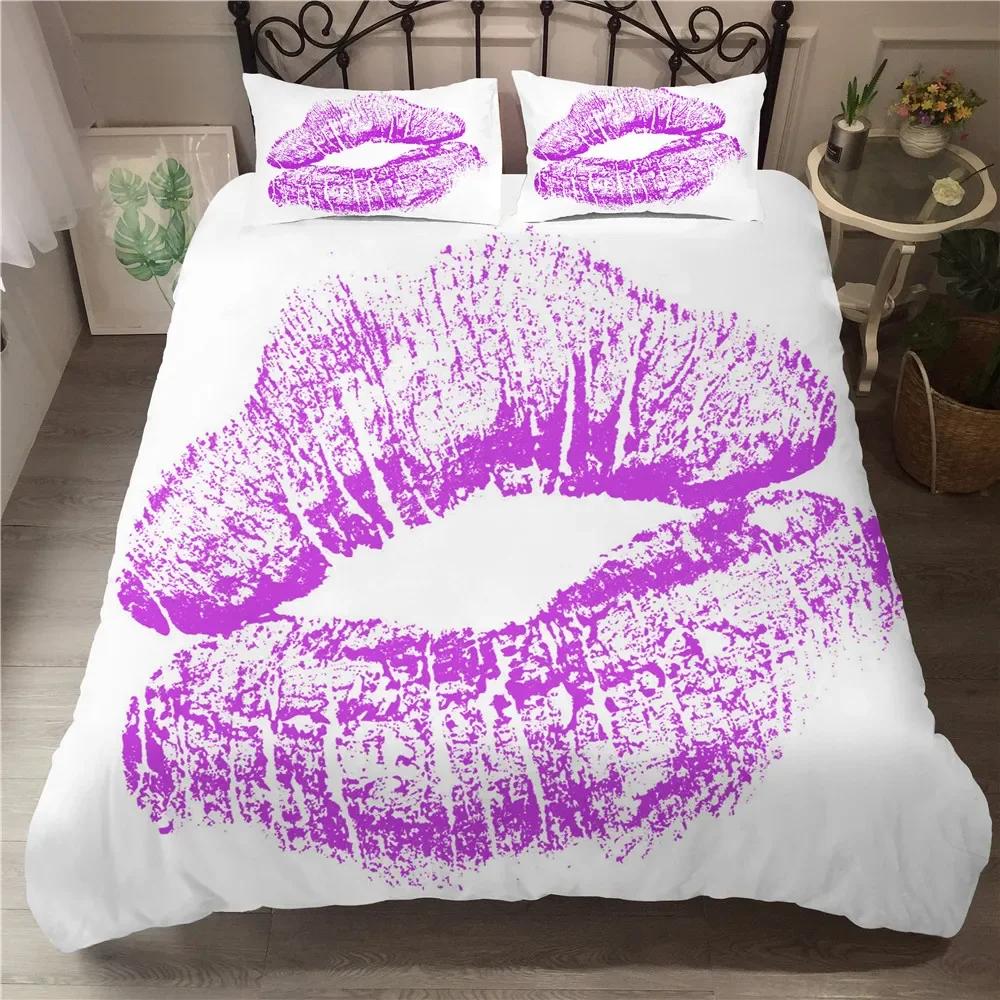 Red Lip King Queen Duvet Cover 3D Sexy Lips Raspberry Bedding Set For Girls Women Kiss Pink Soft 2/3Pcs Quilt Cover Pillowcase