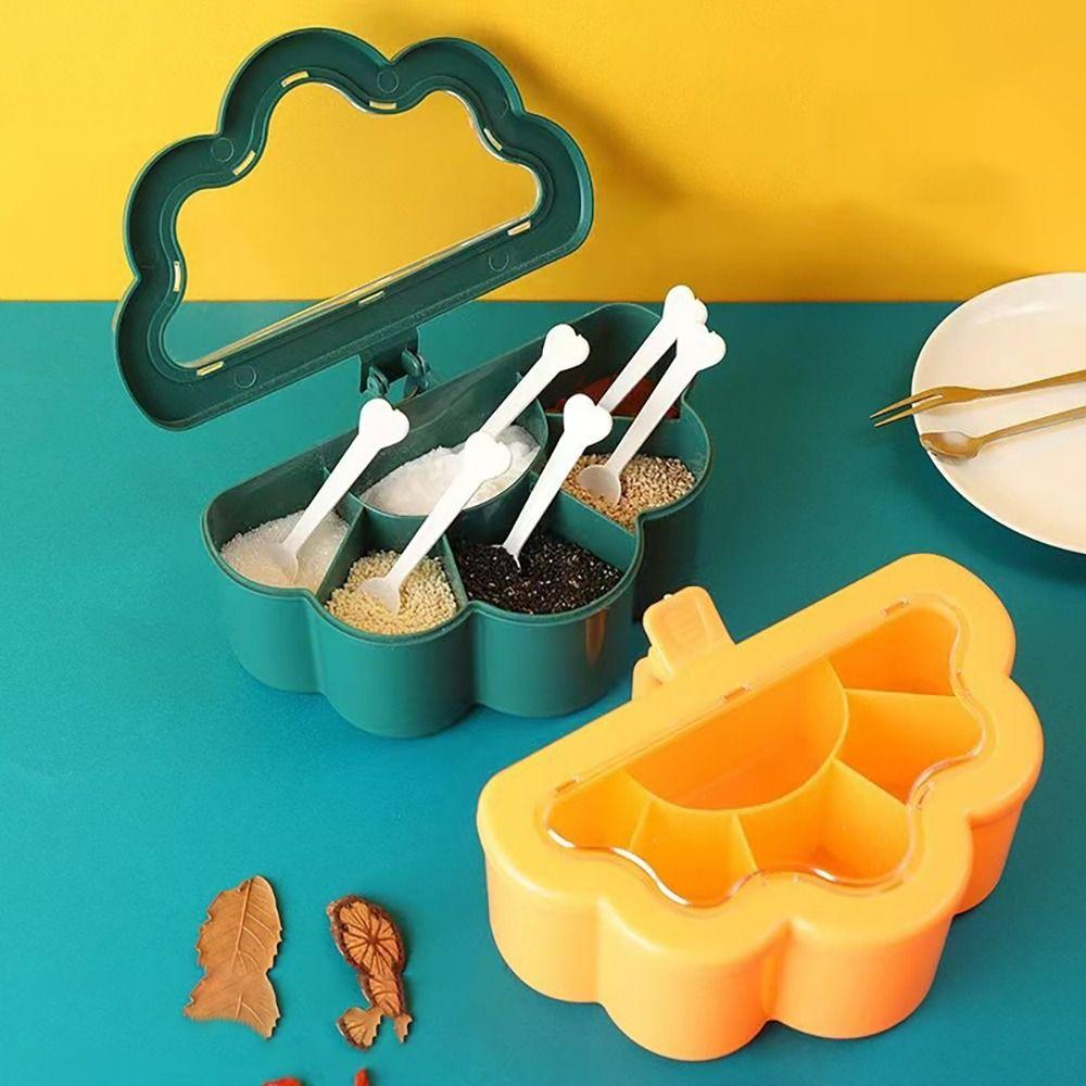 

With 6 Spoons Multi-grid Spices Storage Jar Plastic Salt Jar Creative Condiment Container Sugar жовтий