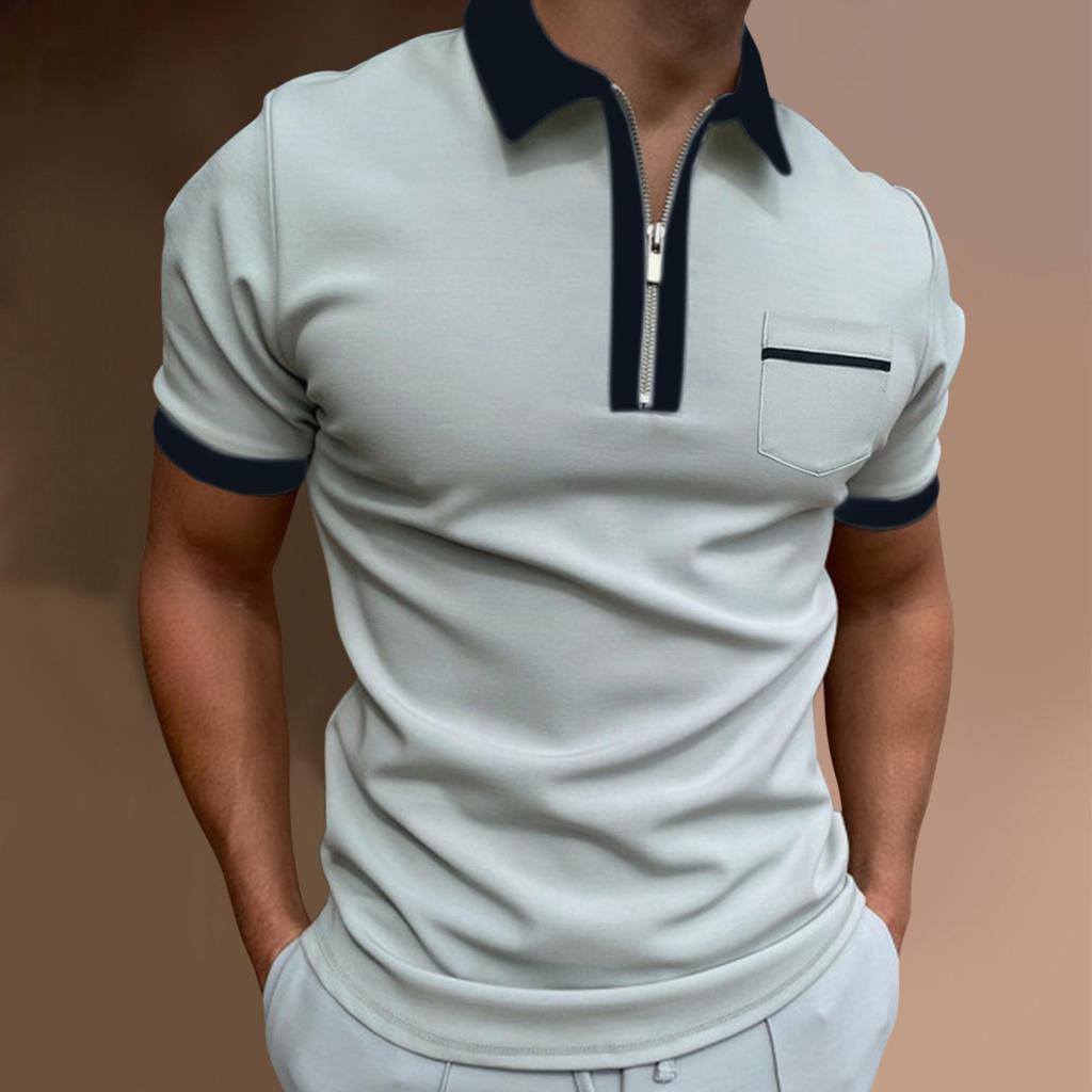 Herren Casual Farbkontrast Kurzarm T-Shirt Mode Casual Stretch Kurzarm Poloshirt