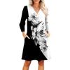 Women's Fashion V-neck Casual Beach Dress Three-quarter Sleeves Floral Print Dress