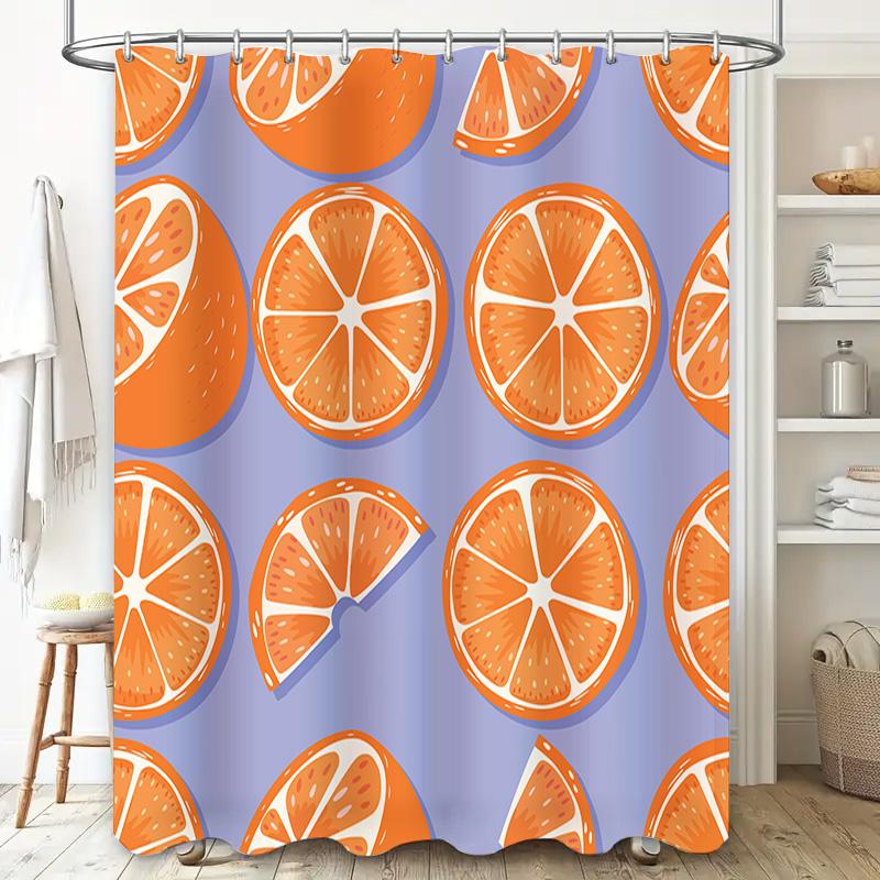 Modern Orange Slice Print Shower Curtain For Bathrooms Decor Blue Background With White Rings Pattern Removable Washable Fabric