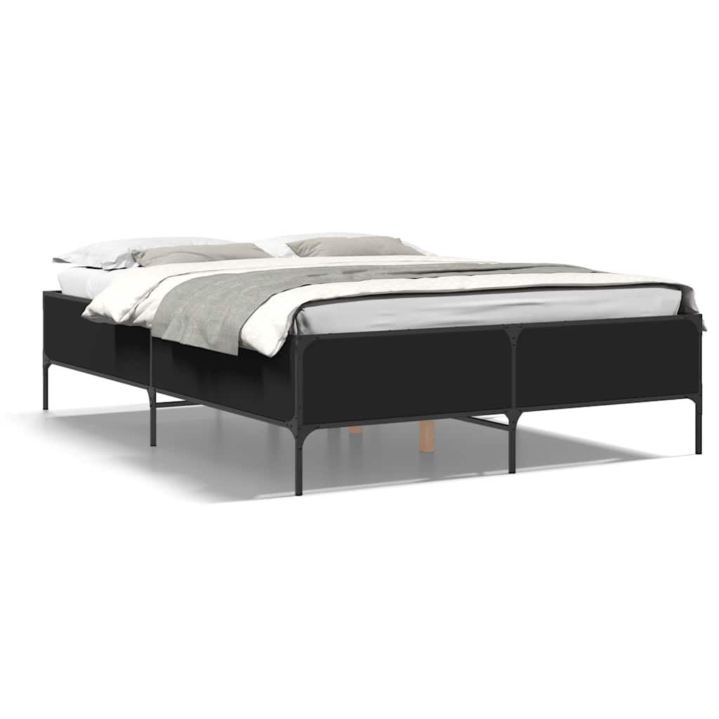 Bed Frame Black 120x200 cm Wood Based Panel and Metal