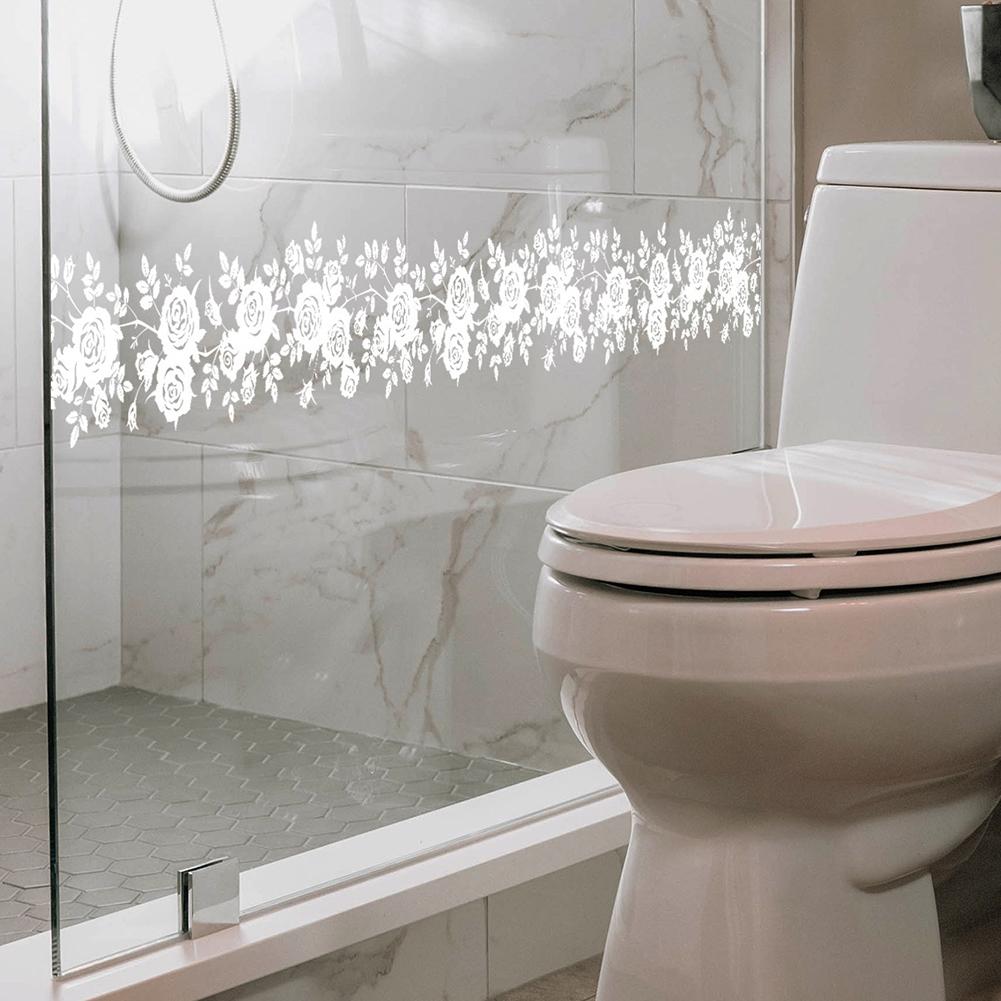 Vit Blomma Rotting Väggklistermärke Elektrostatisk Glasdekal Duschspegel Dekal