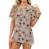 Women's Casual Fashion Round Neck Floral Printed Pleated Short Sleeve T,shirt Top