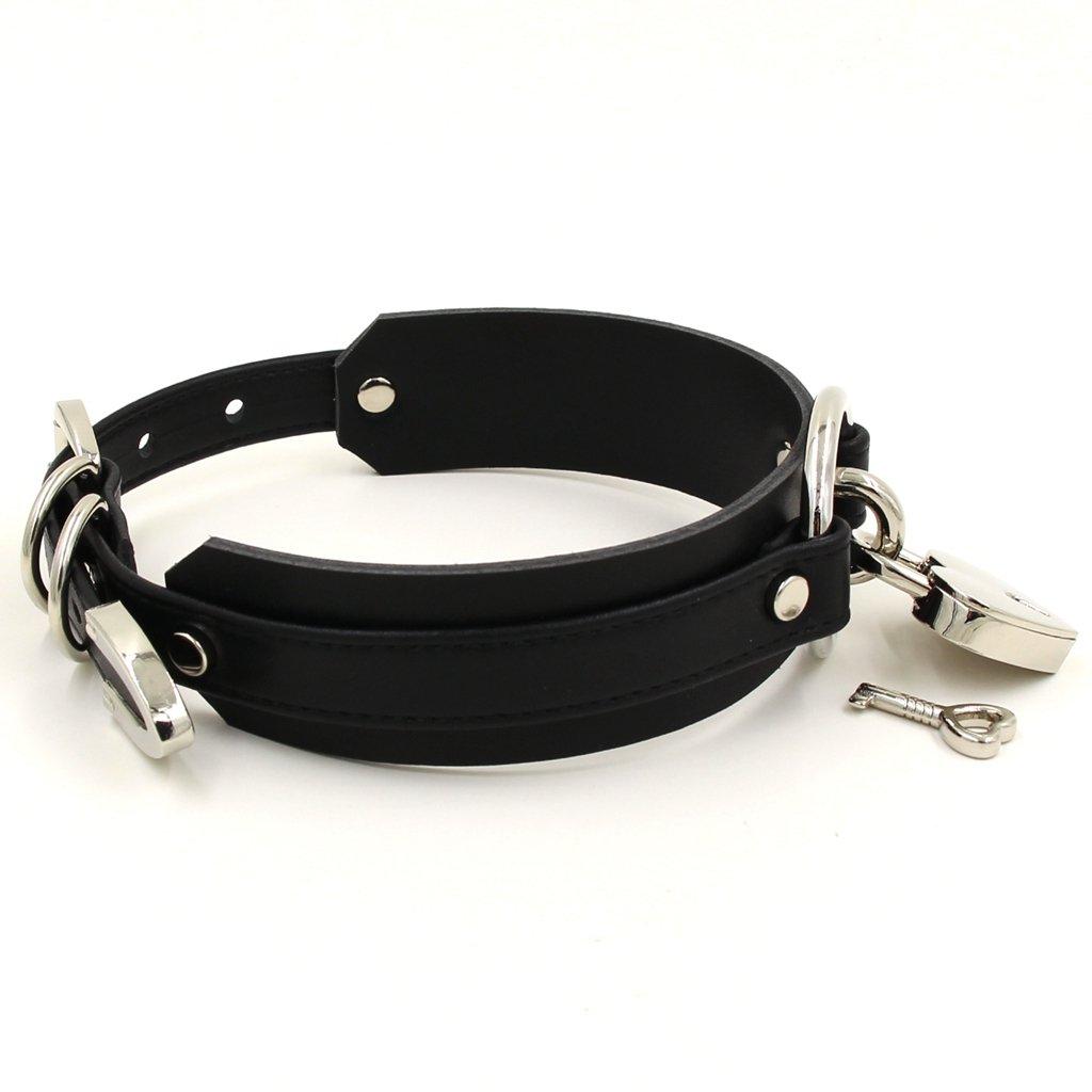 Choker Heart Collar Padlock Ring PU Leather Black (Black & Silver)