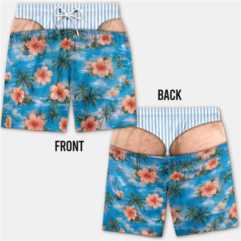 Funny Design Swim Trunks Fake Butt Shorts for Men Thong Illusion Fake Denim Gifts S-5XL Beach Shorts