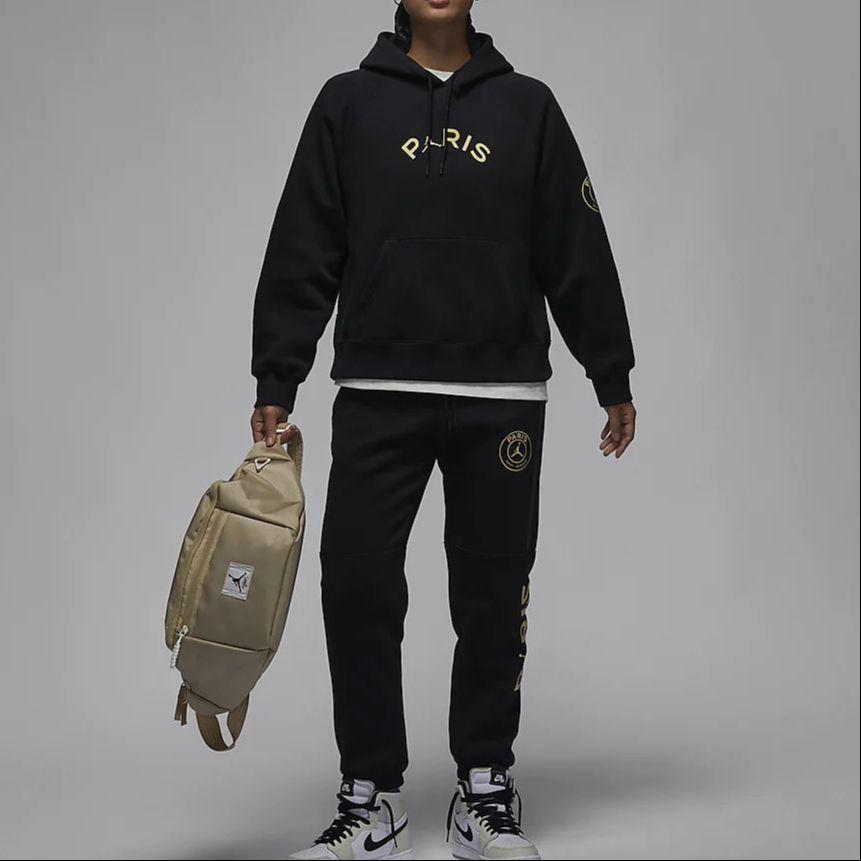 Jordan X PSG Brooklyn SS24 Paris Saint-Germain Alphabet Drawstring Casual Joggers With Velvet Lining Women Bottoms Black FN5179-010