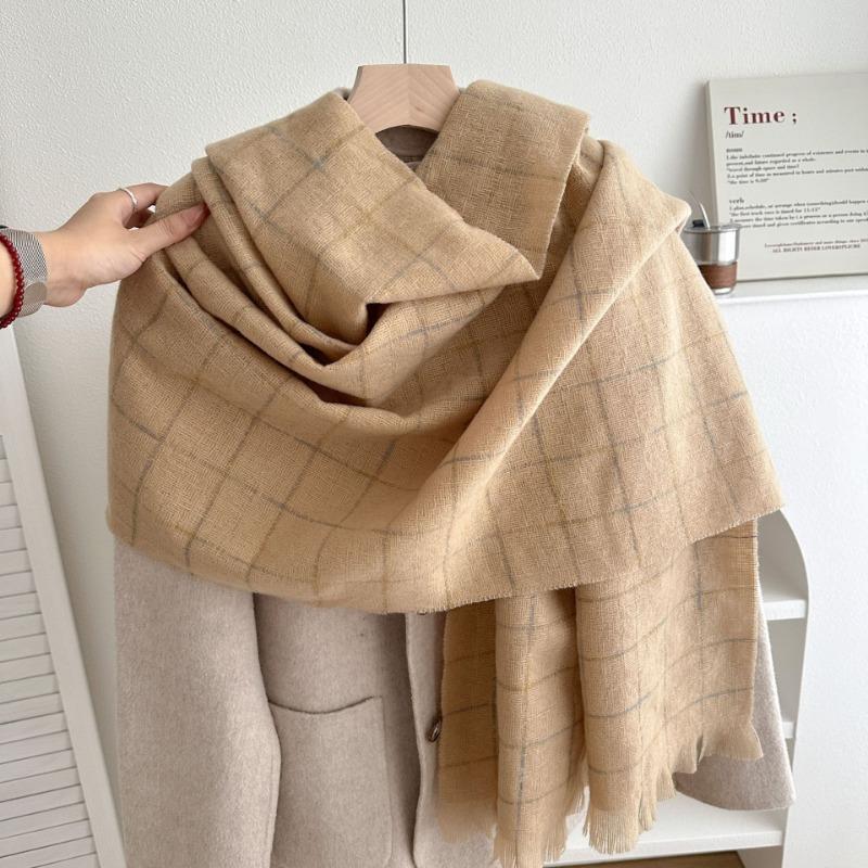 Super soft imitation cashmere checkered women's winter soft new scarf short beard warm simple versatile thickened shawl
