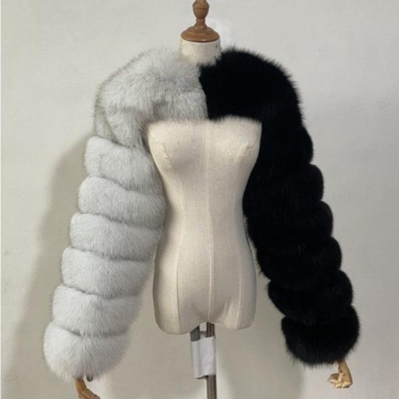 Furry Coat Femme Top Fashion Winter High Quality Faux Fox Fur Coat Women Elegant Patchwork Long Sleeve Warm Mink Short Jackets