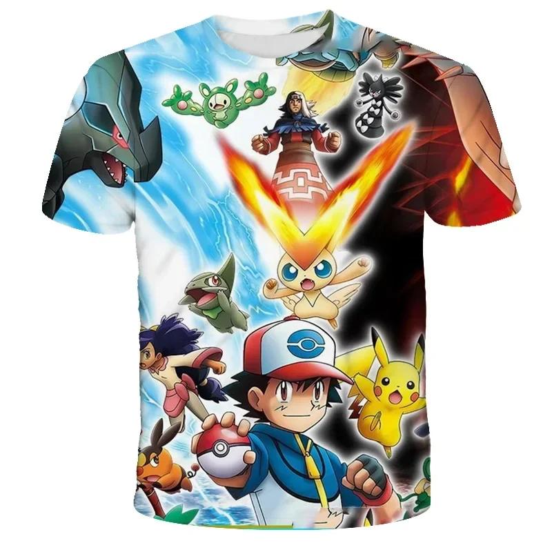 2025 Children's 3D Short-sleeved Cosplay Anime Pikachu T Shirt Fashion Casual T-shirt Pokemon Boys and Girls T-shirt Children's Clothing 7-13