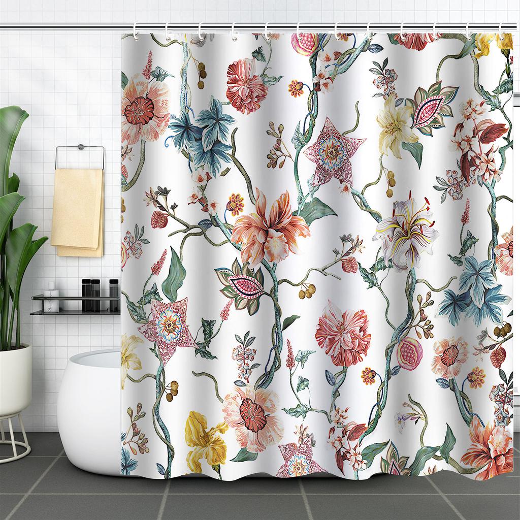 Shower Curtain Waterproof And Mildew-Proof 3D Digital Printing Plant Printing Shower Curtain Child Bathroom Partition Curtain
