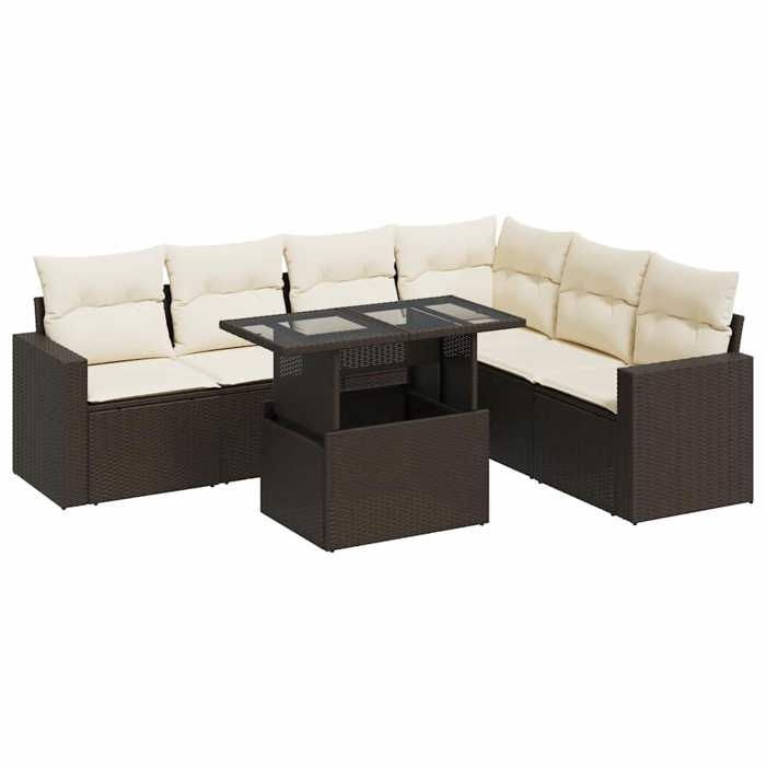 VidaXL Garden Furniture Set with Cushions 7 Pcs Brown Braided Resin 3326334