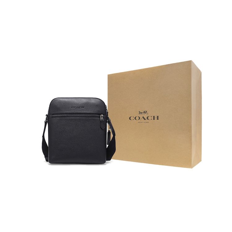 Coach Houston 22 Pebble Leather Messenger Bag Flight Bag Crossbody Bag Shoulder Bag Small Men Bags Black 4011-QBBK