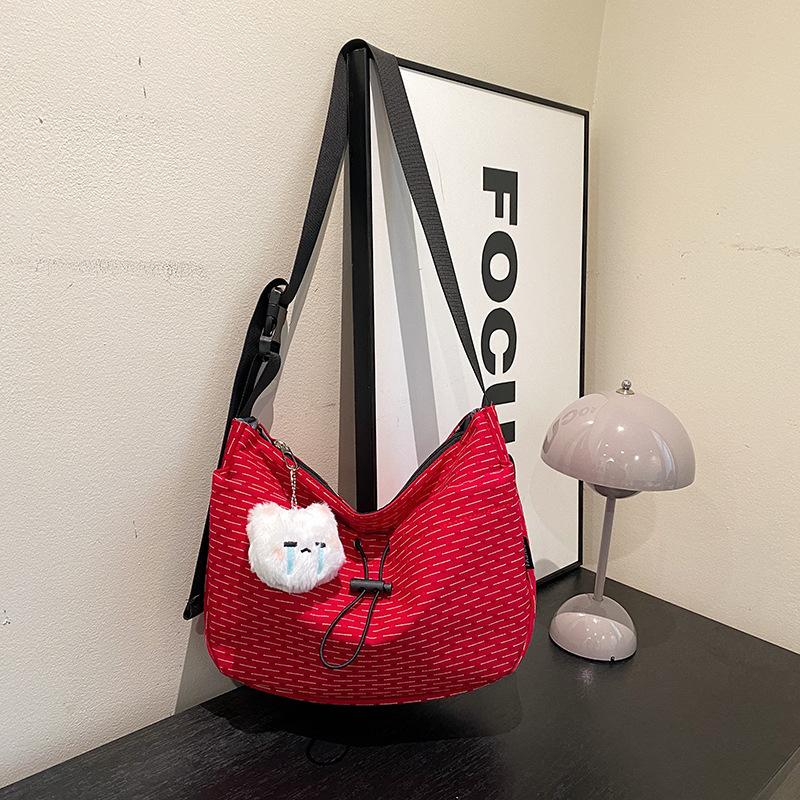 Premium plaid casual large-capacity drawstring tote bag women's 2025 new versatile texture trendy shoulder bag